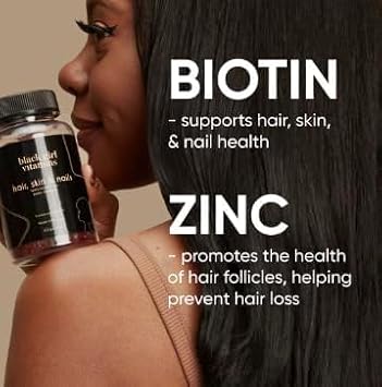 Black Girl Vitamins - Hair, Skin, and Nails Gummies with Biotin (6000 mcg), Zinc, Gelatin Free, Vitamin A, and Vitamin E - Gluten-Free. Made in The USA (Passion Fruit, 60 Count) 30 Day Supply