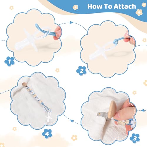 Image of Pacifier Clip for Boys Girls Floral Daisy Macrame Baby Paci Clip Pacifier Holder Leash Boho Wooden Clips Handmade Braided Cotton Binky Clips (2pack:Daisy A & Blue Daisy B)