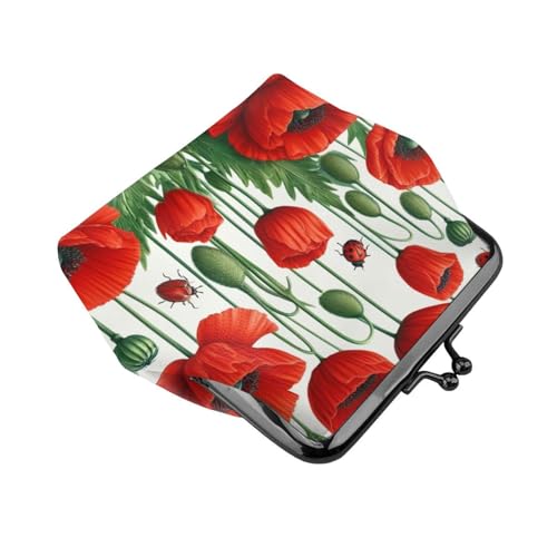 Pu Leather Buckle Coin Purse Natural-Red-Poppies Girls Kiss-Lock Change Purse Wallets3