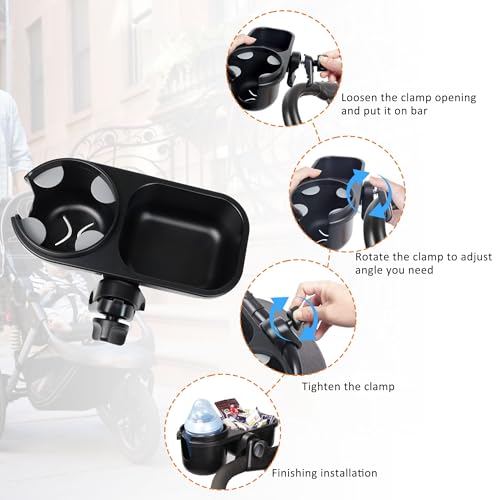 2 in 1 Stroller Cup Holder with Phone Holder, Universal Stroller Snack Tray, Stroller Accessories for Uppababy, Nuna, Doona, Universal Cup Holder for Stroller, Bike, Wheelchair, Walker, Scooter
