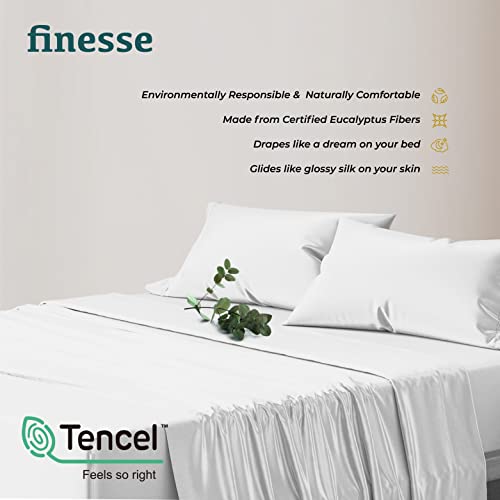 THREAD SPREAD 100% Tencel Sheets California King Size - 4 PC White Cal King Tencel Lyocell Sheets Set, Extra Soft, Cooling, Silky Solf Eucalyptus Bedsheet Set, Fits Upto 18\" Deep Pocket Mattress
