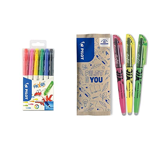 PILOT Frixion - Pack de 6 rotuladores & Flowpack 3 uds Frixion Light - Marcador fluorescente borrable - Amarillo, Rosa, Verde Cover