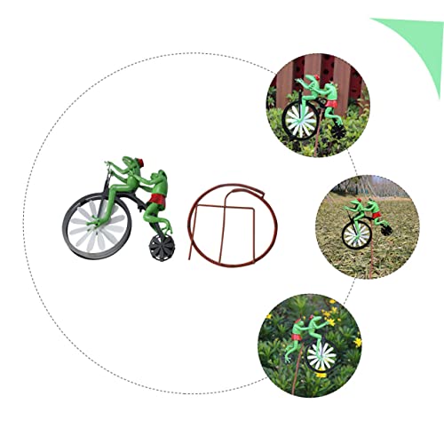 Yardenfun Rotating Green Animal Outdoor On Bike Spinners Lawn Ornament Pinwheels For Inserting Pinwheel Rotation Wind Decorative Adornment Decor Metal Sculpture Stakes Whirligig Bullfrog #TOP1