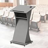 Mobile Wooden Podium Stand, Wood Lecterns & Podiums with Lockable Wheels, 42.5