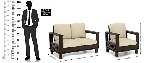 Image of Sheesham Wood Oak Finish 3+2+1, 6 Seater Sofa Set for Living Room with Cream Cushion (71 x 28 x 30 Inch, 2 Seater: 50 x 28 x 30 Inch, 1 Seater: 29 x 28 x 30 Inch)