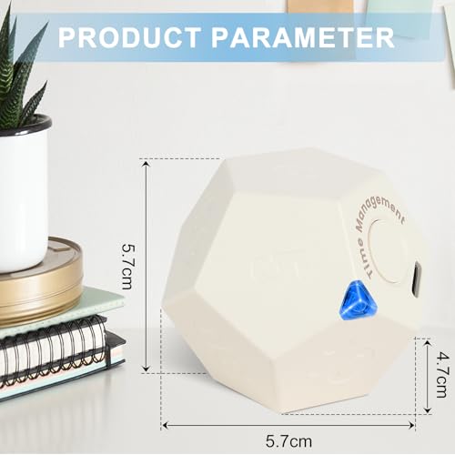 Miniatura 4 de Cuteefun Cubo Temporizador, Pomodoro Timer Rotativo, Temporizador Niños Recargable Con Vibración, Gestión Del Tiempo De 12 Caras, Alerta Sonora Ajustable Para Cocina, Estudio, Reunión, Blanco