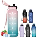 Mujigaga Botella Agua Gimnasio, Botella 1 5 litros con Filtros, A Prueba de Fugas, Cantimplora con Marcador de Tiempo, Diseño de Cerradura, Cantimplora Portátil para Gym, Deportes, Viaje