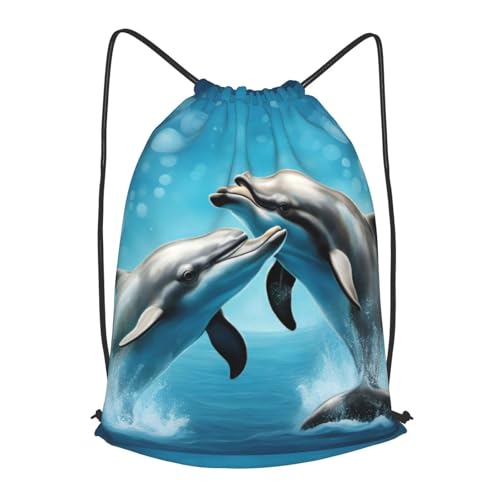 TTIGLHOH Dolphins In Love - Mochila con cordón ajustable, de poliéster, para gimnasio, viajes, Negro, S