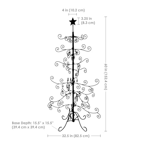Sunnydaze Noelle 60" H Christmas Tree Ornament Display - Features Hooks for Ornaments and Small Craft Items - Black
