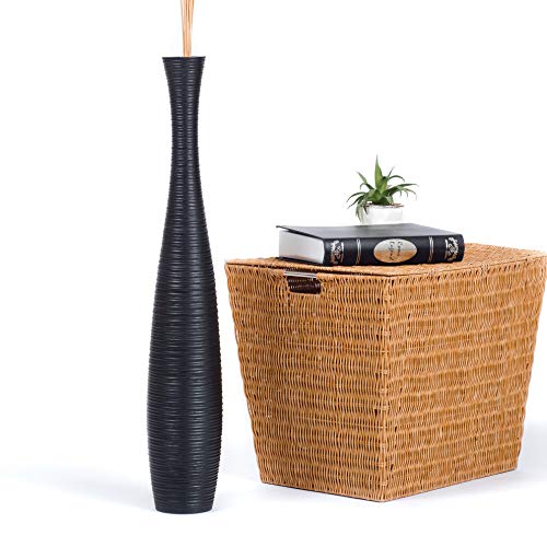 LEEWADEE jarrón Grande para el Suelo - Alto, jarrón Hecho a Mano de Madera de Mango, contenedor de pie para Las Ramas Decorativas, 70 cm, Negro Cover