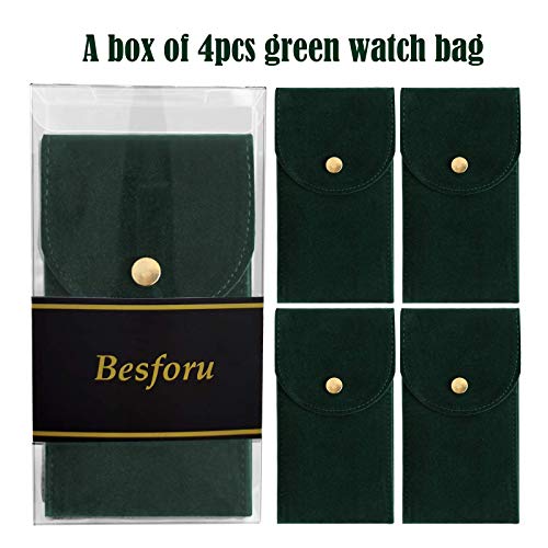 Besforu 4Pcs Watch Travel Case For Men And Women Portable Velvet Watch Pouch Watch Storage Bag And Organizer (4-Green) #TOP1