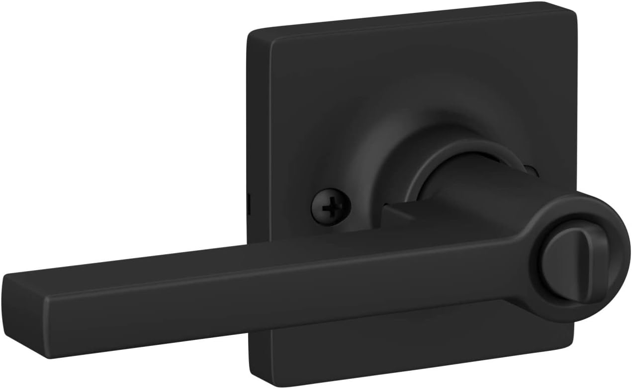 Straight Lever with Square Trim Keyed Entry Door Handle, Matte Black Finish