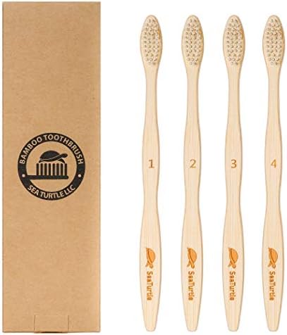 SeaTurtle Plant-Based Bristles, Bamboo Toothbrushes, Soft Natural Toothbrush for Adults, 4 Pack