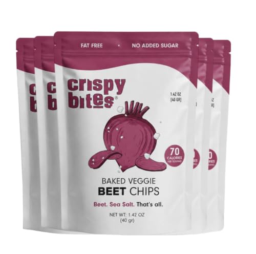 Baked Beet Chips | Oven Baked No Oil Added | Vegetable Crisps | No Sugar Added Gluten Free Healthy Snack | Vegan | Veggie Snack Pack | Salad Topper | Sea Salt | 1.42oz Sealable Bags | Pack of 5