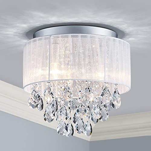 Shrine Lighting 20049 Modern Chandelier K9 Crystal 3 Lights Chandelier Light Fixture Modern Flush Mount Ceiling Light Fixture Raindrop Chandelier For Bedroom,Living Room,Dining Room,H11 X D13 #TOP15