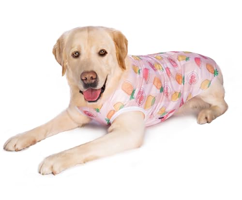 Image of HDKUW Pet Clothes,Dog Summer T-Shirt Cool Breathable Sunscreen Dog Vest Clothes Outfit Costume for Medium Large Dogs Pink Fruit 6XL