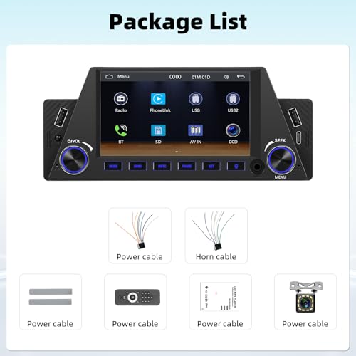 UNITOPSCI Single Din Wireless Carplay Android Auto Car Radio, 5 Inch 1280*720 IPS TouchScreen Stereo, Bluetooth 5.1, Mirror Link, FM/AM/RDS/EQ, Dual USB/Type-C/AUX-in, Backup Camera/Remote Control/SWC by UNITOPSCI - Image 2