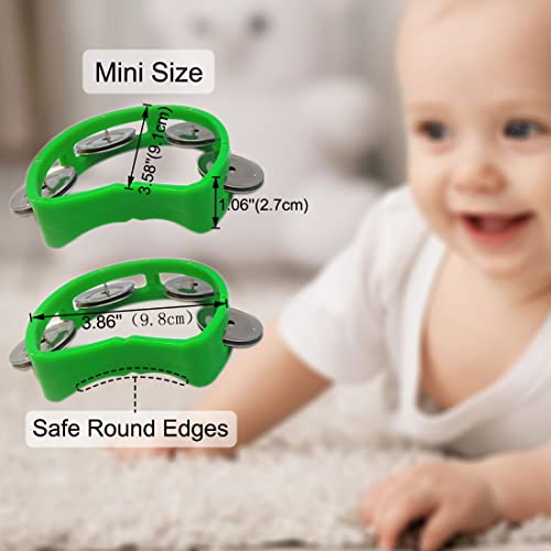 Bealuffe Tambourine Mini Hand Bell Percussion Musical Instrument Small Tambourine (Green 2 Pack) #TOP1