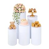 5PCS Cylinder Pedestal Stands for Parties, White PVC Cake Stand Round Cylinder Stands Pedestal Display Plinth...