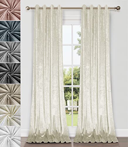 Home Direct Pair of Crushed Velvet Curtains, Eyelet Ring Top, Unlined, Cream, 2 panels, 140cm x 175cm 55" x 68"