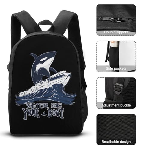 Killer Whale Whatever Sinks Your Boat Large Travel Backpacks Carry on Backpack Weekender Bag with 2 Storage Pockets for Men And Women3
