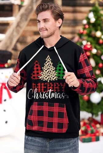 Arvilhill Men Ugly Christmas Hoodies Vintage Xmas Plaid Sweatshirt with Kangaroo Pocket (S-3XL) - Image 4