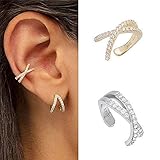 1 pcs 925 Sterling Silver Cross Ear Cuff Non Pierced Earrings for Women Micro Pave CZ Small Clip on...