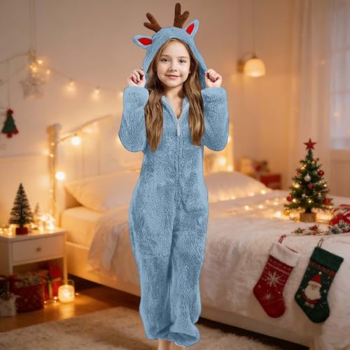Toddler Kids Animal Onesie Christmas Fleece Hooded Zip One Piece Jumpsuit - image 3
