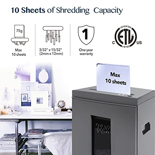 Wolverine 10-Sheet Super Micro Cut High Security Level P-5 Heavy Duty Paper/Cd/Card Ultra Quiet Shredder For Home Office By 40 Mins Running Time And 6 Gallons Pullout Waste Bin Sd9612 (Grey Etl) #TOP1