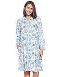 Casual Nights Women's Printed Micro Fleece Zip Up Long Sleeve Sleepwear Duster Robe, Blue/White Paisley, L