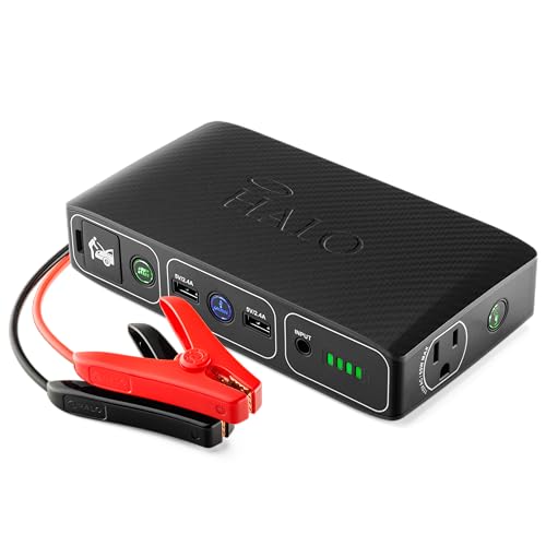 HALO Bolt 58830 ACDC Portable Car Battery Jump Starter | 58.8Wh USB Power Bank with AC Outlet, Emergency Floodlight & Charger, Jumps Cars SUVs & Trucks, Powers Phones & Laptops, TSA Approved — Black