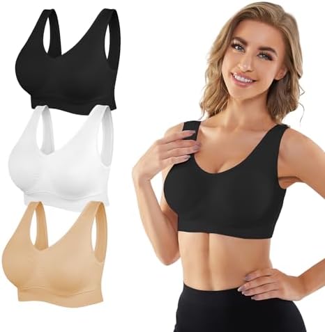 YADIFEN Womens Sports Bras, 3/4/6 Pack Wireless Comfortable Seamless Sleep Yoga Sports Bras for Women with Removable Pads