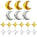 KEYYOOMY Crescent Moon Shaped Mylar Balloons 36 inch Moon and Star Party Balloons Pack of 18 for Birthday Party Anniversary Celebrate Parties Wedding Baby Shower Decorations (Moon and Four Star Gold)