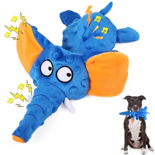 BVLJOY Adorable Elephant Design Dog Squeaky Toys, No Stuffing for Safety, Sounds in Multiple Places for Fun, Soft and Durable Double-Layer Fabric, Tough Dog Toys for Small and Medium Dogs (Blue)