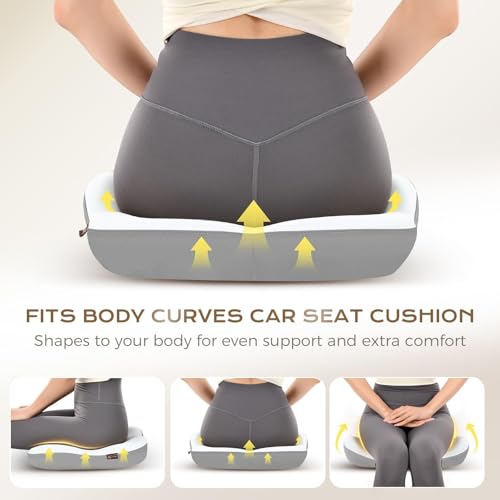 Image of Coverado Seat Cushion for Car Truck Driver, Ergonomic Memory Foam Chair Cushions for Sciatica & Tailbone Pain Relief Cushion Butt Cushion for Long Sitting, Driver Office Seat Cushion Gray&Light Gray