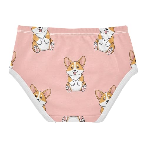 Cotton Toddler Underwear Floral Cute Cartoon Corgi Dogs Beige Little Girl Panties Fancy Underpants Briefs 2t2