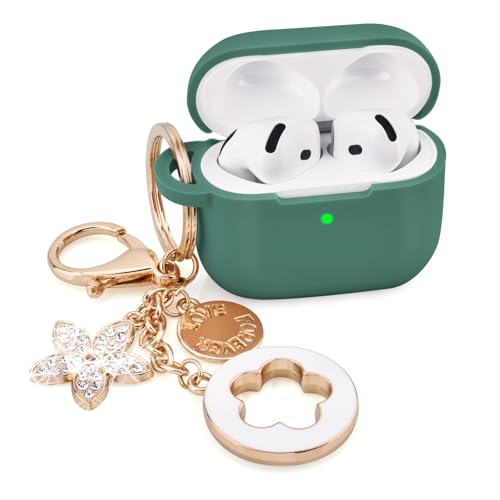 Image of Case Compatible for Apple Airpods 4 - VISOOM Airpods 4 Cases 2024 Cover Women Cute Silicone iPods 4 Earbuds Wireless Accessories Charging Cases Girl Bling Keychain for Airpod iPods 4th Generation