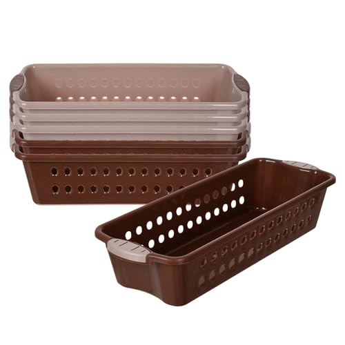 Image of Heart Home Pack of 6 Storage Basket | Storage Organizer for Refrigerator-Vegetables-Stationery | Multipurpose Cabinet Shelf Rack | Storage Box for Kitchen | JAWA-2 | Medium | Peach & Brown