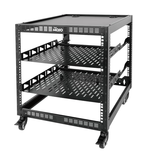 Tecmojo 12U Open Frame Network Rack 19 Compatible Floor Standing and Wall Mountable with 2x 1U Server Shelf & Mounting Hardware AV & IT Equipment Rack for for Office/Home