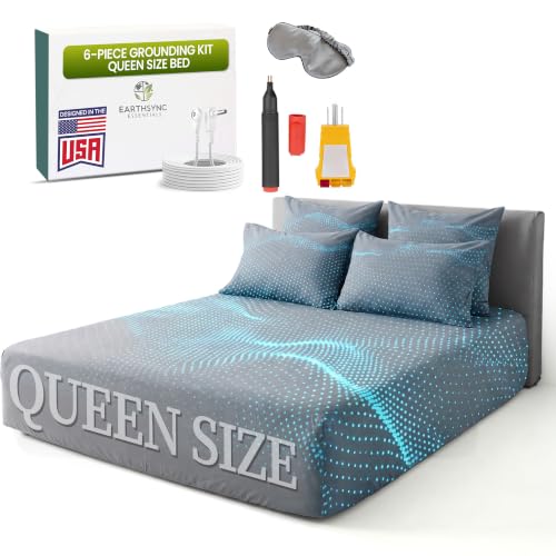 Grounding Sheets Queen, Earthing Fitted Sheet Kit, 10% Silver Fiber, Grey