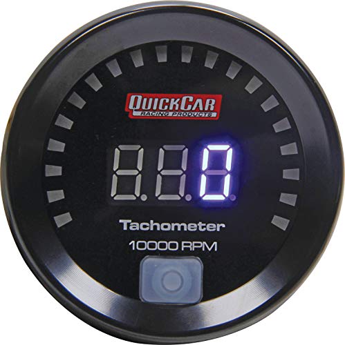 Image of QuickCar Racing Products Tachometer, Small Diameter, 9990 RPM, Digital, 2-1 /16 in Diameter, Recall, Black Face, Each (67-001)