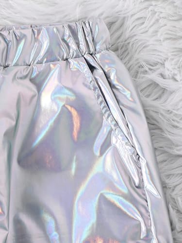 Image of WDIRARA Girl's 2 Piece Holographic Outfit Flap Pocket Zip Up Jacket and Elastic Waist Pants Set