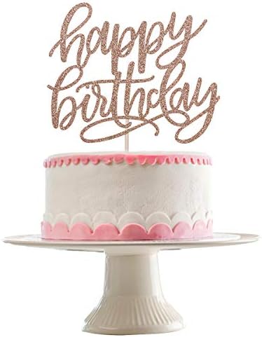 Happy Birthday Cake Topper Rose Gold Glitter Happy Birthday Party Cake Decorations for Girls Rose Gold Birthday Party Cake Supplies (Double Sided Glitter)