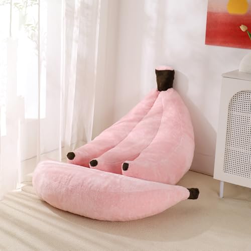 IEVENW Banana Bean Bag Chair with Ottoman, M-Pink