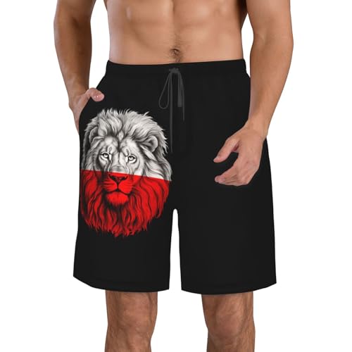Bandera del León Polaco De Polonia Hombre Nadar Shorts Secado Rápido Pantalones Cortos Impermeable Bañadores De Natación Vacaciones Shorts De Baño XL