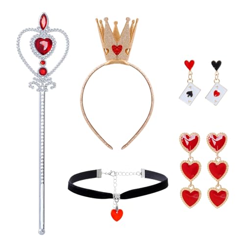 cnomg 7 Pcs Halloween Queen Costume Accessories Crown Headband Choker Necklace Earrings Scepter for Woman Halloween Birthday Party Accessories Multicolor