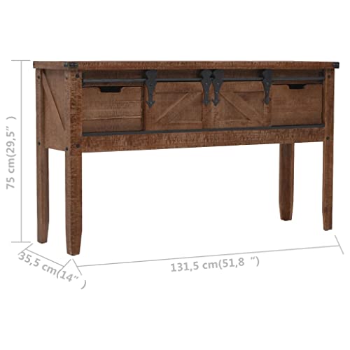 Table console en bois de sapin massif rustique avec 2 tiroirs pour le salon