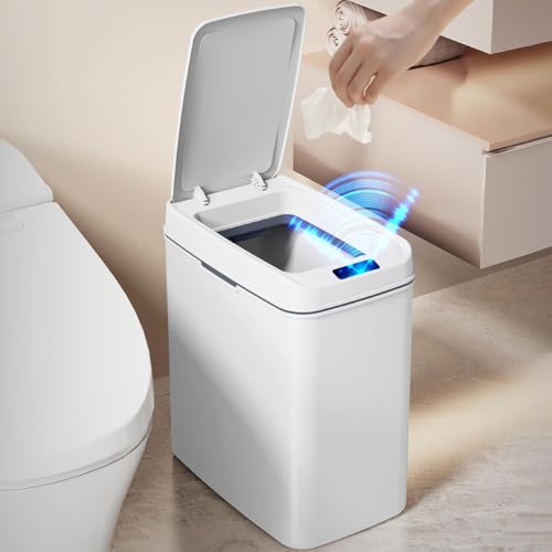 Papelera de residuos para baño con tapa automática y formato estrecho rectangular 5