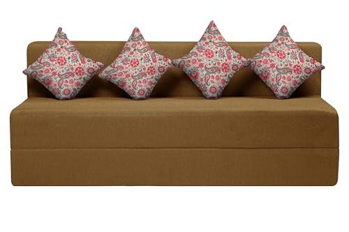 Image of Four Seater Sofa Cum Bed Jute Fabric 6 X 6 Ft| Space Saving Foldable Sofa Bed for Living Room & Guest Room | Comfortable Multi-Functional Furniture - Golden