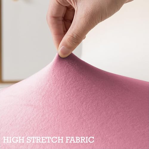 Image of HOKIPO Original Velvet Foot Stool Cover Ottoman Slipcover, Stretch Fitted, Removable Washable, Pink (NEW-4801-PNK)